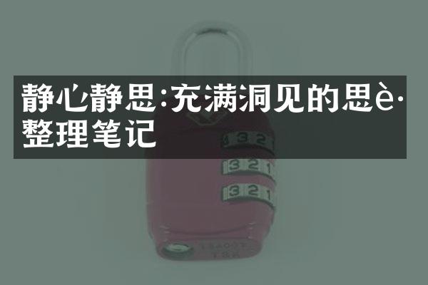 静心静思:充满洞见的思路整理笔记
