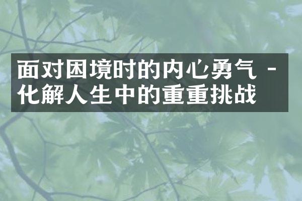 面对困境时的内心勇气 - 化解人生中的重重挑战