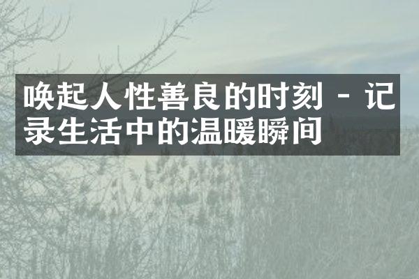唤起人性善良的时刻 - 记录生活中的温暖瞬间