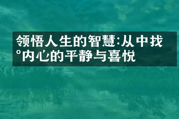 领悟人生的智慧:从中找到内心的平静与喜悦