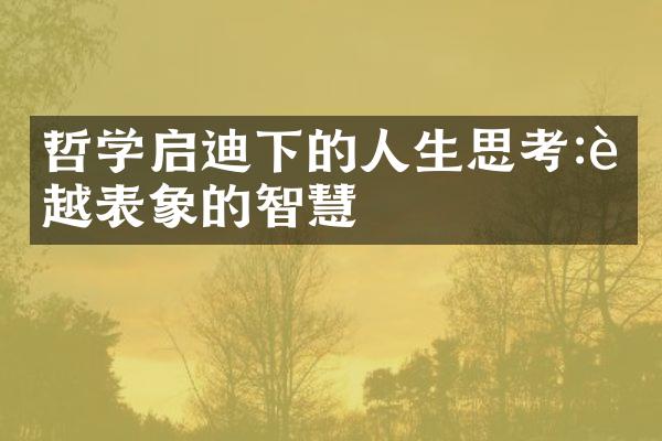 哲学启迪下的人生思考:超越表象的智慧
