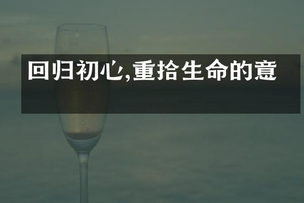 回归初心,重拾生命的意义