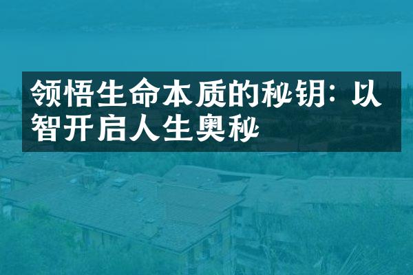 领悟生命本质的秘钥: 以睿智开启人生奥秘