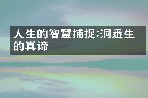 人生的智慧捕捉:洞悉生命的真谛