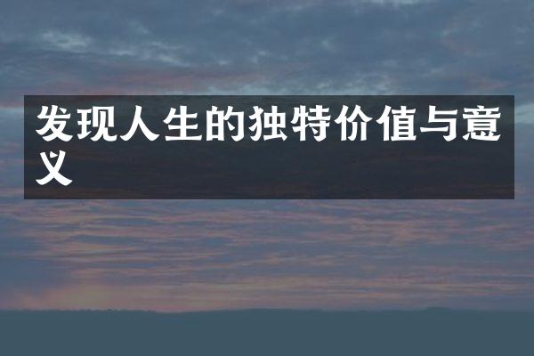 发现人生的独特价值与意义