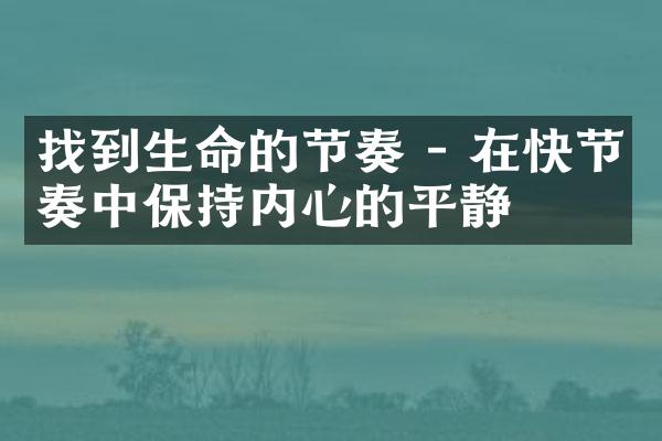 找到生命的节奏 - 在快节奏中保持内心的平静