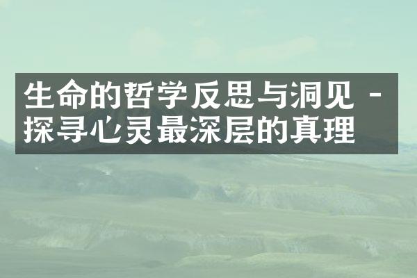 生命的哲学反思与洞见 - 探寻心灵最深层的真理