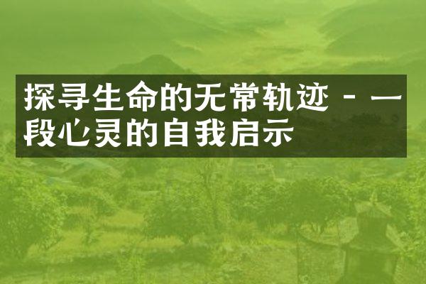 探寻生命的无常轨迹 - 一段心灵的自我启示